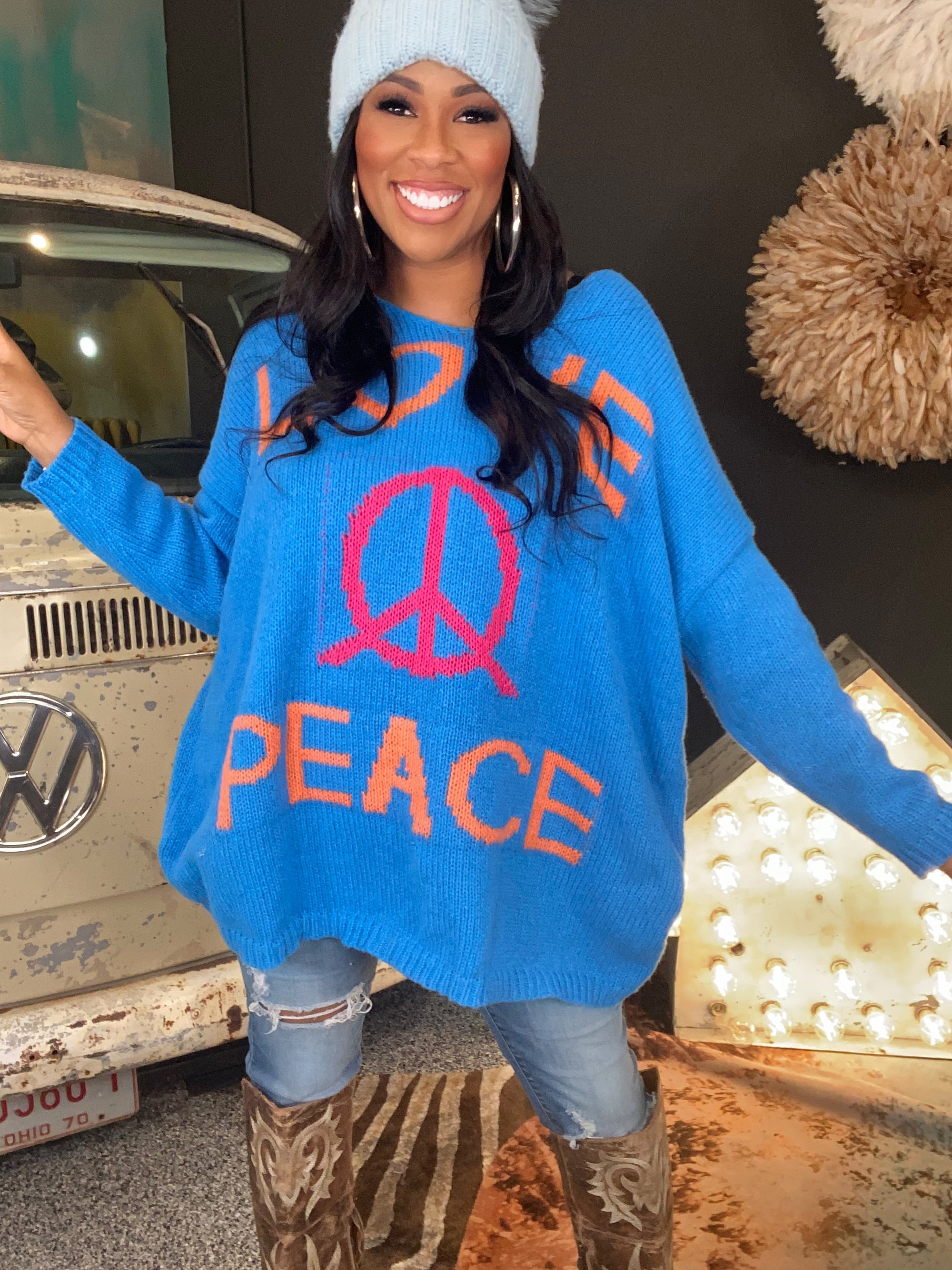 Peace & Love Sweater (Blue)